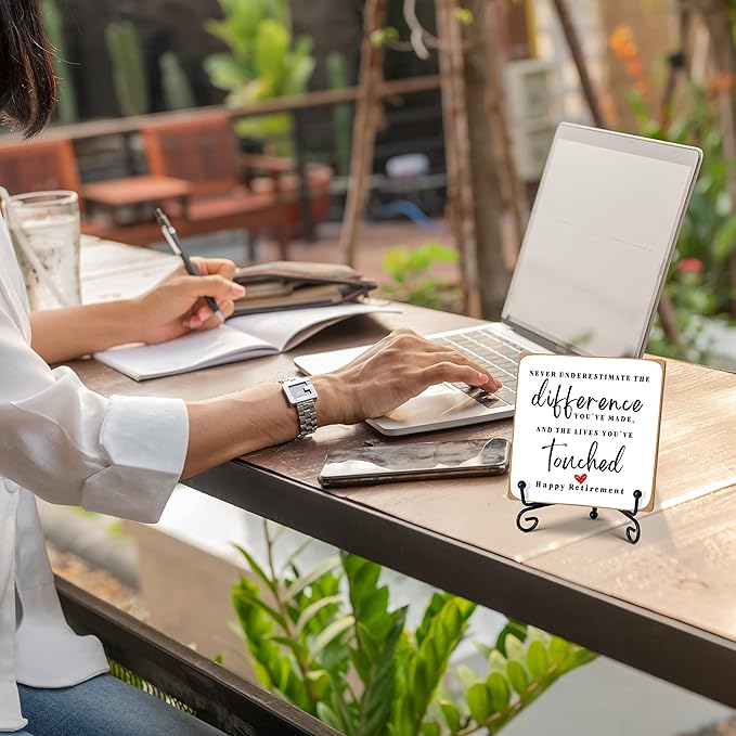 Home Office Desk Decor Wood Plaque with Stand, Coworker Gifts For Women Men Retirement Going Away Gift -A09