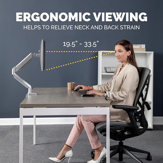 Fellowes Platinum Series Single Monitor Arm for 40-Inch Monitors, Full Motion, 360° Rotation, VESA Mount with Grommet or Clamp, USB Ports, Ergonomic, Silver, 8056401