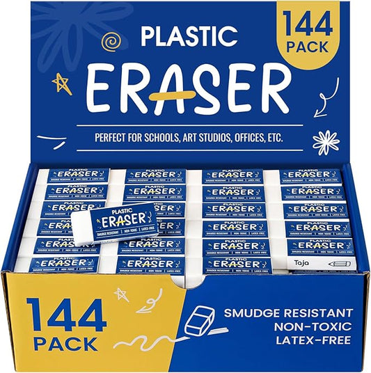 144 Pack White Erasers Bulk, Large Pencil Erasers for School, Classroom, Teacher, Homeschool, and Office Supplies