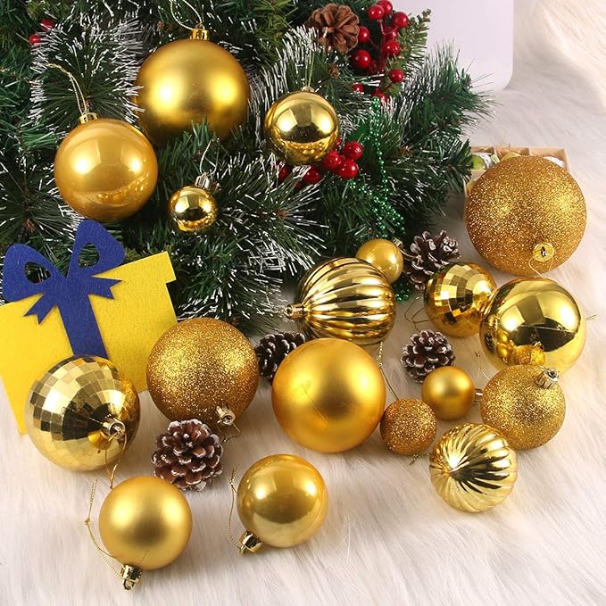 Gold 4.0" Large Christmas Balls - Christmas Tree Decoration Ornaments Shatterproof Hanging Balls for Birthday Halloween Holiday Wedding Decorations Set of 4pcs