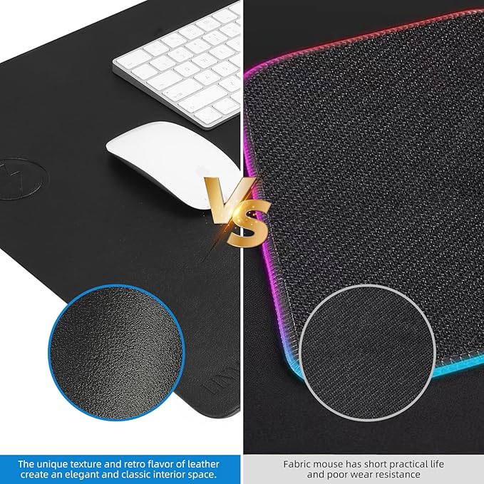 Wireless Charging Mouse Pad with for Desktop Charging Large Desk Mat 32"x16" Waterproof Black Leather Computer Mat Mousepad Non-Slip Protector on Top of Desks for Keyboard and Mouse(Black-L)