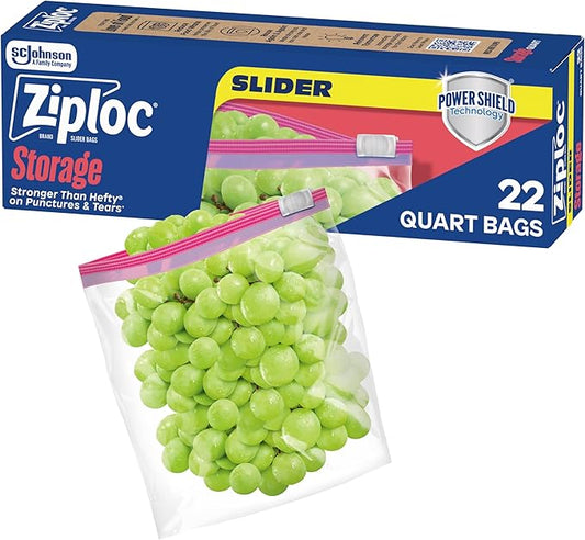 Ziploc Quart Food Storage Slider Bags, Power Shield Technology for More Durability, 22 Count (Packaging May Vary)