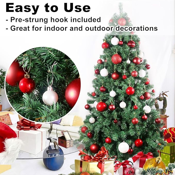 Red & White 1.6" Small Christmas Balls Christmas Tree Decoration Ornaments Shatterproof Hanging Balls for Birthday Halloween Holiday Wedding Decorations Set of 24pcs