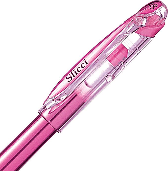 Pentel Arts Slicci Metallic 0.8 mm Needle Tip Gel Pen, Metallic Pink Ink, Box of 12 (BG208-Mp)