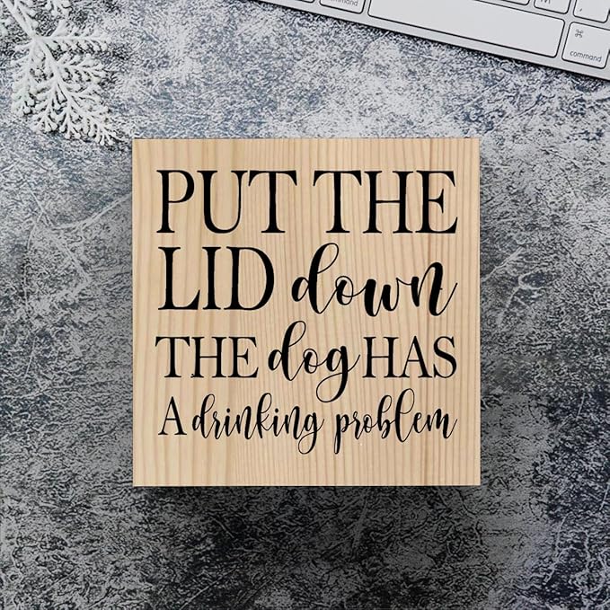 Funny Bathroom Quotes Dog Decor Home Toilet Humor Wooden Box Sign for Bedroom Dining Room Farmhouse Tabletop Bookshelf Wall Decor Wood Color