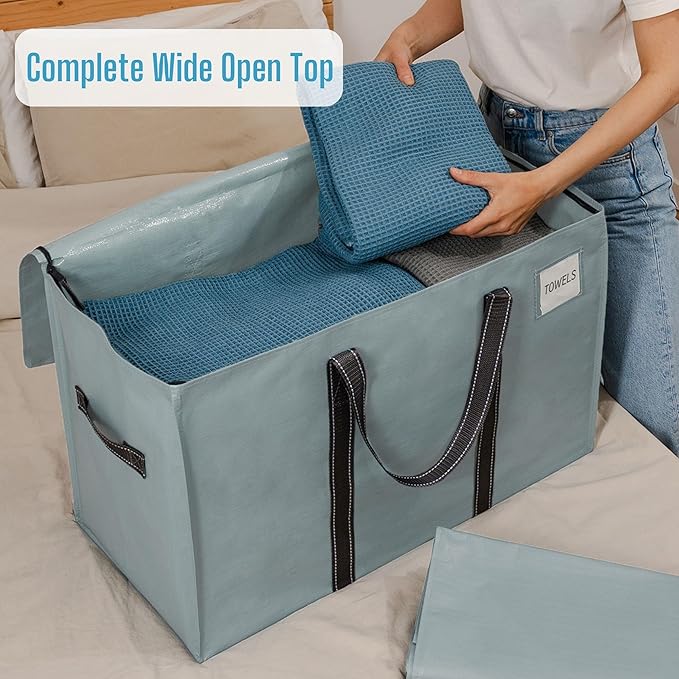 VENO 6 Pack Moving Bags, Heavy Duty, Moving Boxes Alternative, Packing Storage Supplies for Dorm Room Essentials with Zipper for Clothes, Extra Large Totes for Packaging (Light Blue Matte, 6 Pack)