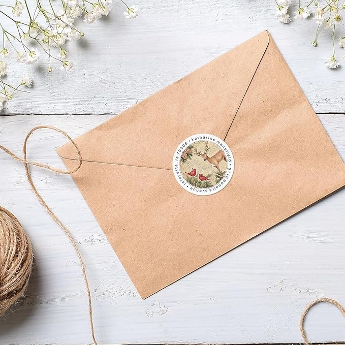 Woodland Deer Round Return Address Labels - Set of 144 1-1/2" Diameter Self-Adhesive, Flat-Sheet Labels