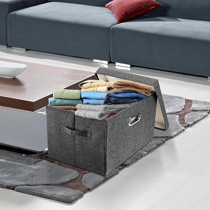 TYEERS Large Collapsible Storage Bins with Lids, Organization Bins for Closet Storage, Clothes Storage, Folding Storage Box with Lids for Home Office Storage - 3 Pack - Black