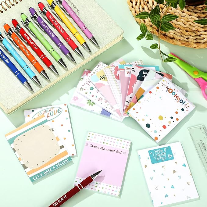 Geyee 24 Pcs Stylish Sticky Notes with Funny Pens Fun Notepads for Adults Coworkers Nurse 3 x 4 Inch to Do List Notepads with Sayings Pen for Lab Week Gifts Teacher Office Supplies