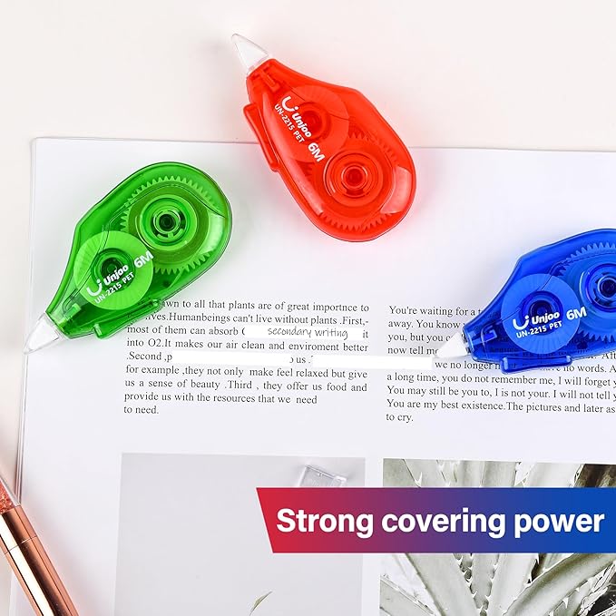 White Correction Tape Dispenser, 12-Count Pack, Easy To Use Applicator, Fast, Clean Tear-Resistant Tape For school Supplies, Office (6M/256, 3 colors, Tape Width 0.2in)