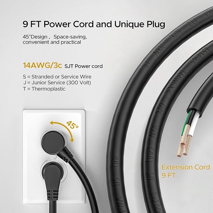 CRST 12 Outlets Long Power Strip, 9 FT Cord Metal Wall Mount Surge Protector Power Strip with Individual Switches and Cord Manager, 1020J, 15Amp/1875W for Garage,Workshop, Office, Home