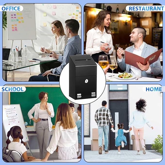 Juexica 1 Pc Acrylic Donation Box 10.2" x 5.6" x 4" Suggestion Box with Lock and Slot Wall Mount Safe Key Drop Ballot Fundraising for Home Office Vote (Black)