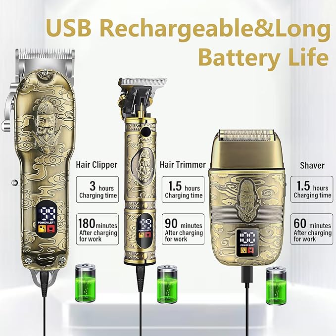 Soonsell Professional Hair Clippers for Men Cordless， Mens Clippers and Grooming Set，Electric Shavers, Clippers and T-Blade Trimmers Set，Hair Cutting Kit LCD Display（Bronze