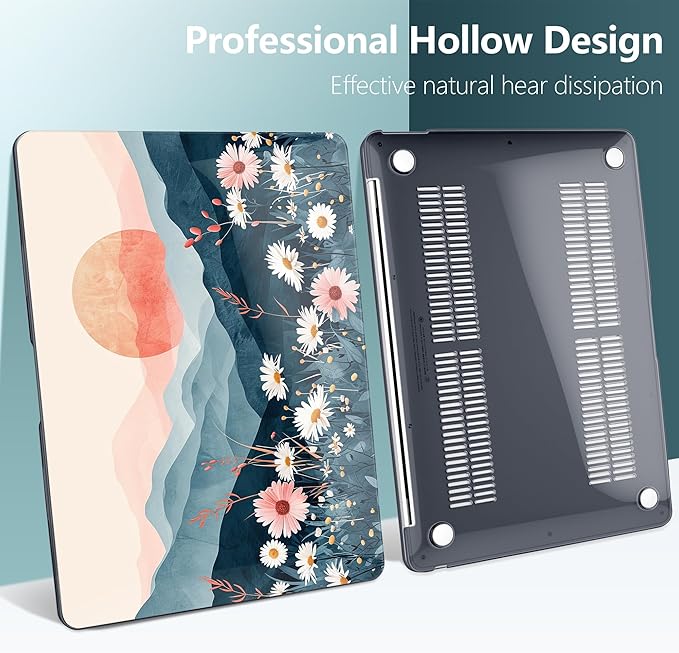 DONGKE Compatible with MacBook Air 13 inch Case 2021 2020 2019 2018 Release A2337 M1 A2179 A1932 with Retina Display & Touch ID, Plastic Hard Shell & Keyboard Cover - Sun & Daisie