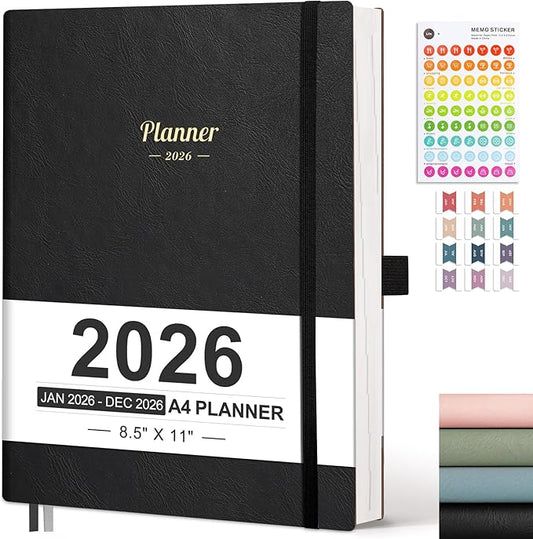 AHGXG 2026 Planner, Weekly and Monthly, Large A4 8.5"x11", Planner 2026-2027, Calendar 15-Months Jan 2026 - Mar 2027, Vegan Leather Softcover, Inner Pocket, Black