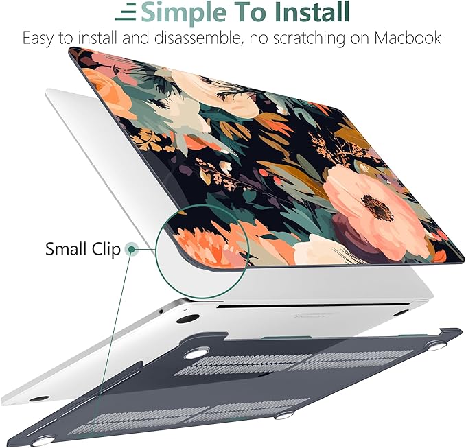 TWOLSKOO Compatible with MacBook Pro 13 inch Case 2023-2016 A2338 M2/M1 A2251 A2289 A2159 A1989 A1706, Plastic Hard Shell Cover & Keyboard Skin & Screen Protector, Bright Abstract Flowers