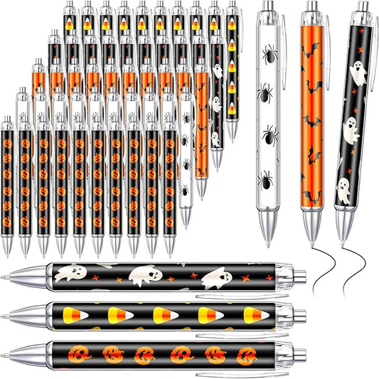 Thenshop 50 Pcs Halloween Pens Bulk Halloween Theme Gel Ink Ballpoint Pens Pumpkin Ghost Bat Spider Pattern Witch Party Favors Appreciation Gifts for Friends Office Employee Work