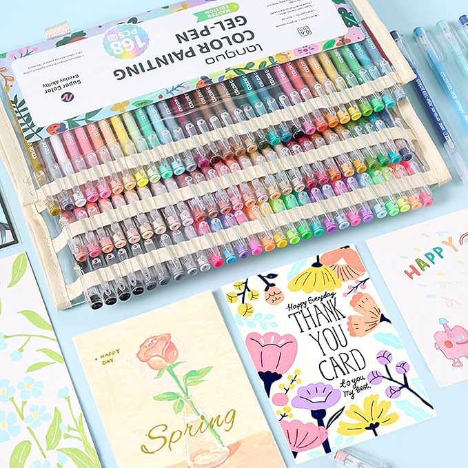 Gel Pens For Coloring, 168 Pack Colored Pens for Black Paper & White Paper, 0.6MM Fine Point Pens for Coloring, Writing, Drawing, Journaling, Note Taking, School, Office, Home