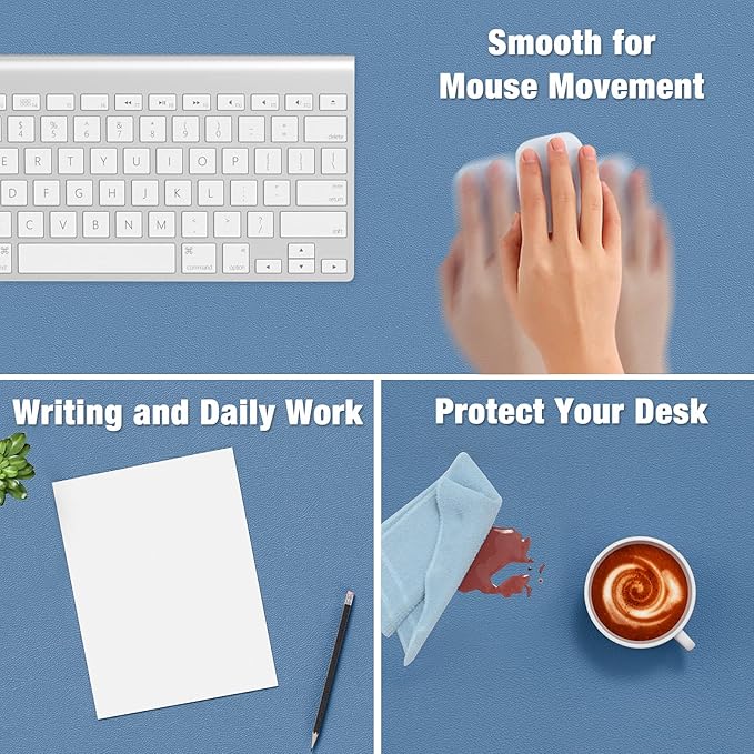 Hsurbtra Desk Pad, 35.5" x 17" PU Leather Desk Mat, XXL Extended Mouse Pad, Waterproof Desktop Blotter Protector, Non-Slip Ultra Thin Large Laptop Keyboard Writing Mat for Office Home, Dark Blue