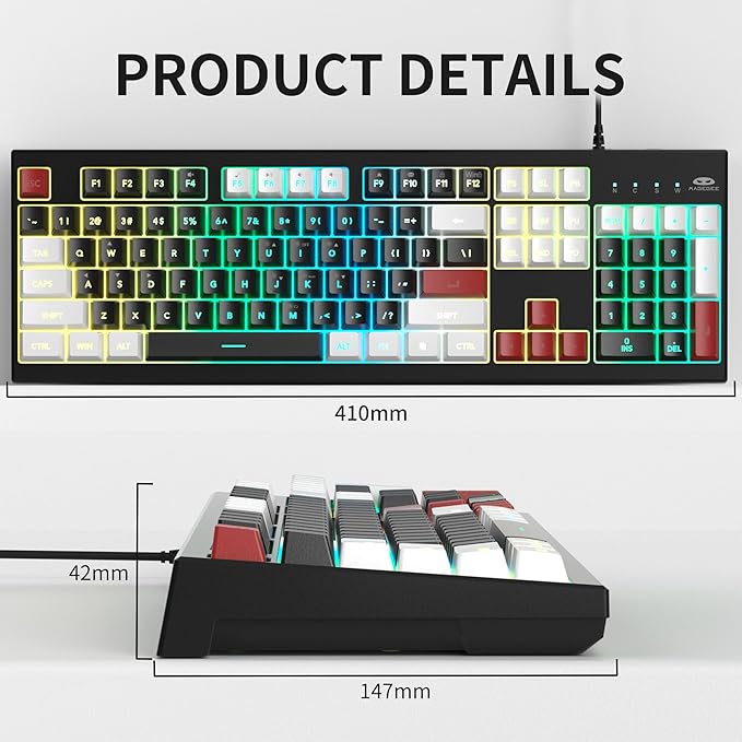 MageGee Creamy Keyboard,K2 Keyboard Wired RGB Backlit 104 Keys Waterproof Ergonomic Keyboards,PC for PC/loptop/MAC - Knight Red