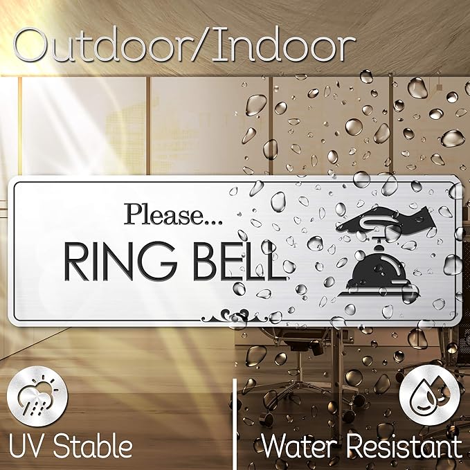 Please Ring Bell Sign, Brushed Silver, Engraved, 3" x 9", Fade Resistance, Indoor/Outdoor Use, USA MADE By My Sign Center