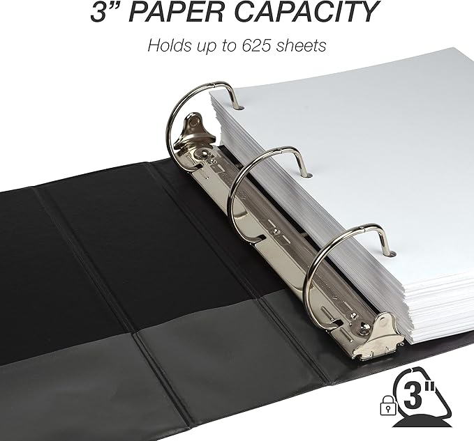 Samsill Durable 3 inch 3 Ring Binder, Made in USA, D Ring Binder, FSC 100% Recycled Chipboard, Black