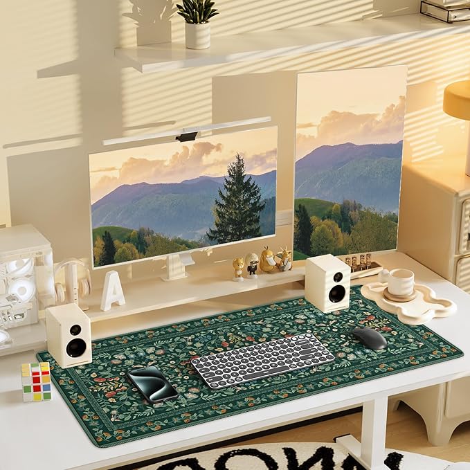 iCasso Desk Mat for Keyboard and Mouse, Large Mouse Pad, Desk Pad Mat, Anti-Slip Big Mousepad with Stitched Edges for Computer Desktop(Deep Green)