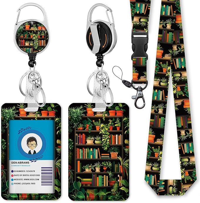 Gctriki Book Lanyards for Id Badges, Cute Badge Holder with Retractable Badge Reel Clip, Teacher Lanyard with ID Holder Keychain Clip Name Tag ID Card Holder for Women Work Office Accessories Gifts