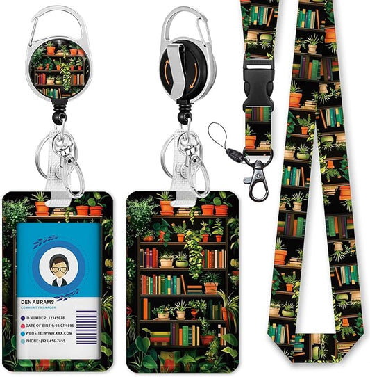 Gctriki Book Lanyards for Id Badges, Cute Badge Holder with Retractable Badge Reel Clip, Teacher Lanyard with ID Holder Keychain Clip Name Tag ID Card Holder for Women Work Office Accessories Gifts