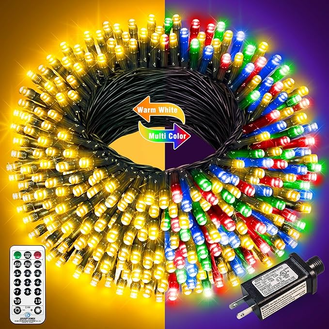 100FT 300 LED Color Changing Christmas Lights, Warm White & Multicolor Christmas Tree Lights with Remote, Waterproof Connectable String Light Outdoor Indoor for Party Garden Xmas Tree Decorations