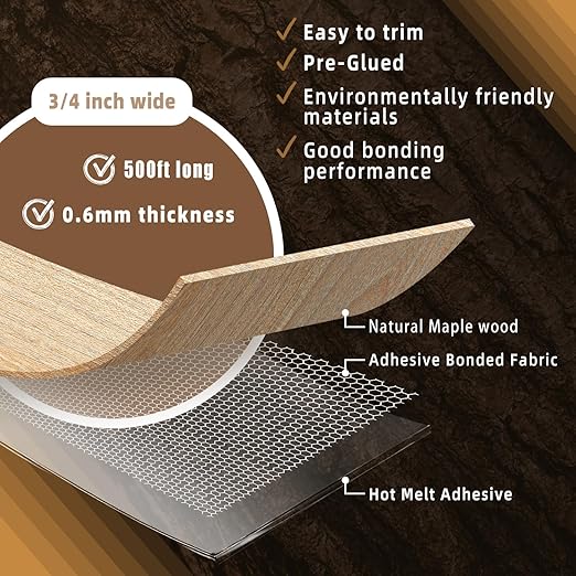 GSCIT Club Maple Edge Banding, 3/4 inch x 500ft roll of Wood Edge Banding Preglued Flexible, Veneer Tape Banding for Cabinet Repair