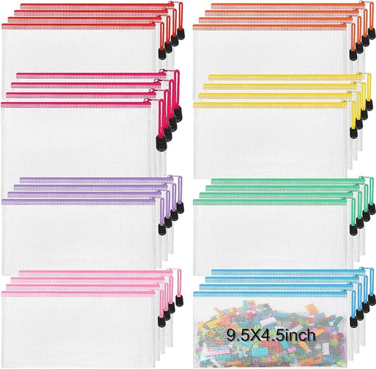 Jetec 32 Pcs Mesh Zipper Bags Toy Storage Bikini Organizer Bag Bolsas para Guardar Trajes De Baño Waterproof Zipper Reusable Pouch Puzzle Multipurpose for Storage Office(Stylish Color,9.5 x 4.5 Inch)