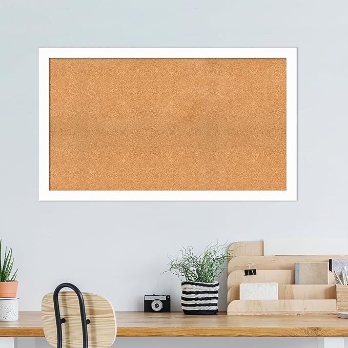 Amanti Art Natural Cork Board for Wall, 29x49 Vision Board with White Frame, Oversize Corkboard Office Decor for Home Organization, Casual Corkboard Pinboard to Display Items for Home Organization in