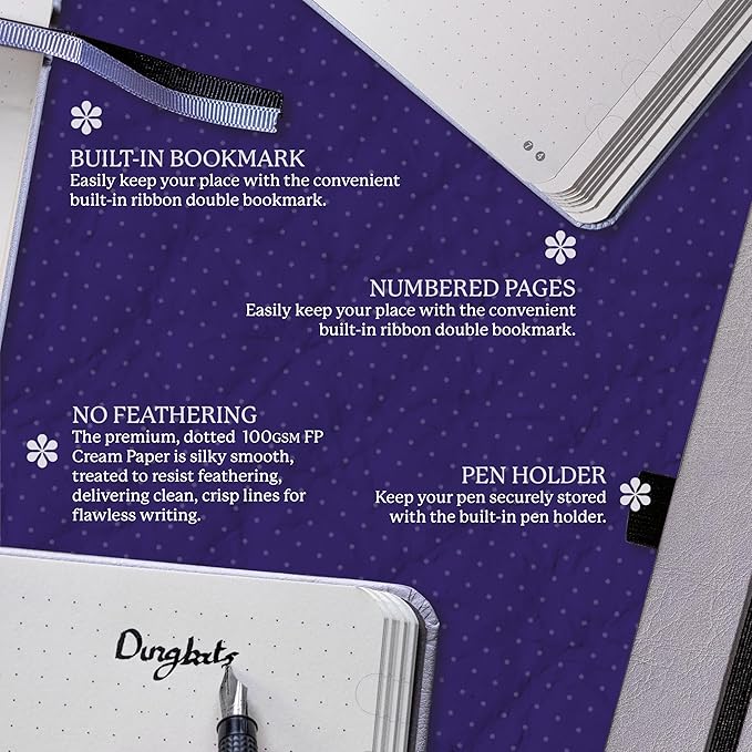 Dingbats - Earth Dotted A5 Medium Notebook, Glicine Arctic - Hardcover - Cream 100gsm Ink-Proof Paper - Numbered Pages, Index & Key Pages
