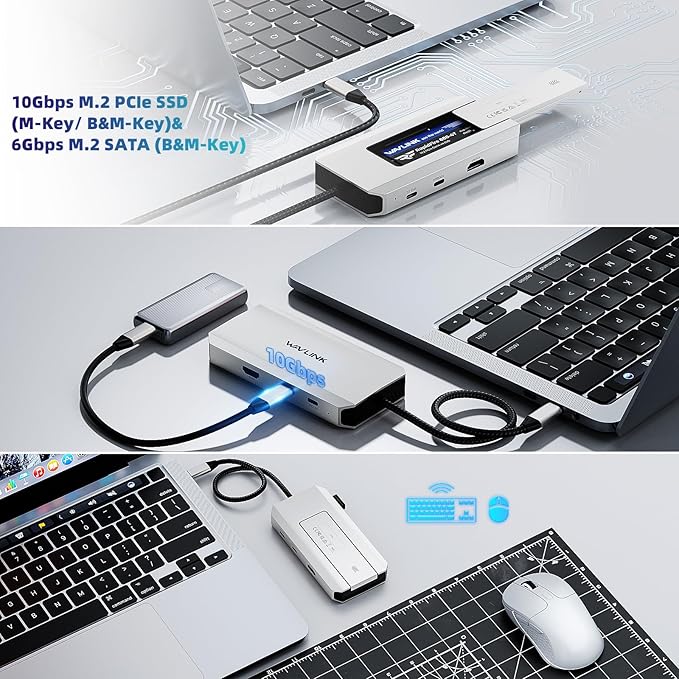 WAVLINK USB-C Hub, 10Gbps USB-C Hub with M.2 PCIe/SATA SSD Port, HDMI, 100W PD, USB-A&C 3.2/2.0, SD&TF Compatible with MacBook/Chromebook/Dell/HP/Lenovo