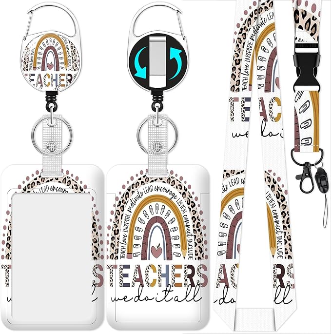 Teacher Lanyards for ID Badges, ID Badge Holder Retractable Lanyard, Rainbow ID Holder with Badge Reel Clips, Keychain Name Tag ID Card Holder Work Women Doctor Office