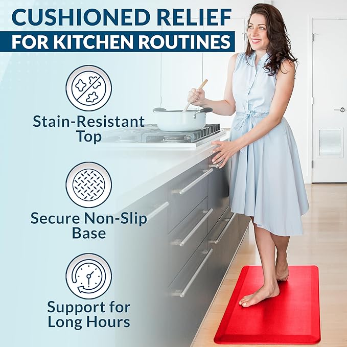 ComfiLife Anti Fatigue Floor Mat – 3/4 Inch Thick Kitchen Mats for Floor, Standing Desk Mat, Kitchen Rug – Comfort at Home, Office – Durable – Stain Resistant – Non-Slip (24" x 70", Scarlet Orange)