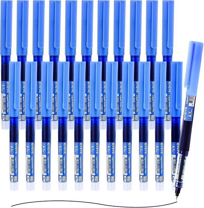 EYEYE Liquid Ink Rollerball Pens 0.7mm Fine Point, 24 Pack Roller Ball Pens Quick Dry, Blue Ink Pens Fine Point Smooth Writing Pens for Journaling, Note Taking, Office and School Supplies