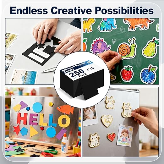 Macarrie 4 x 6 Adhesive Magnetic Sheets with Adhesive Backing Cuttable Magnetic Paper Stickers Flexible Peel and Stick for Picture Crafts Die Storage Photos(250 Pcs,4x6inch)