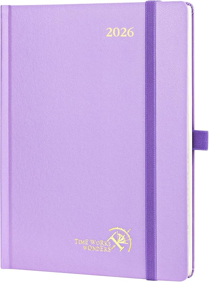 POPRUN 2026 Planner (Medium Size 8.5''x 6.5'' Hardcover) - Daily Weekly and Monthly Calendar Agenda 2026 Appointment Book with Hourly Time Slots, Monthly Tabs, 100 GSM - Violet