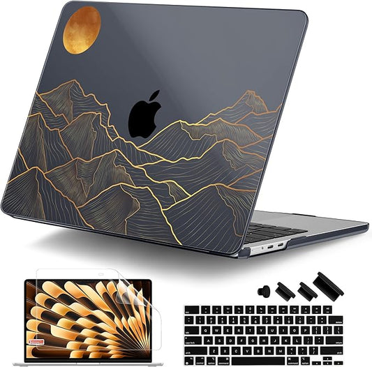 DONGKE Compatible with M4 MacBook Air 15 inch Case 2025 2024 2023 A3241 A3114 A2941 M3 M2 Liquid Retina Display Touch ID, Plastic Hard Case & Keyboard Skin & Screen Protector - Abstract Mountain