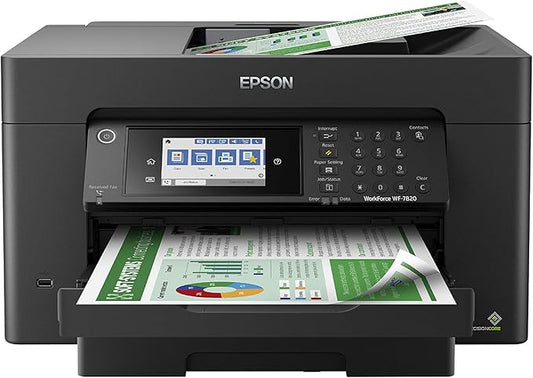 Epson Workforce Pro WF-7820 Wireless All-in-One Wide-Format Printer with Auto 2-Sided Print up to 13" x 19", Copy, Scan and Fax, 50-Page ADF, 250-sheet Paper Capacity, and 4.3" Touchscreen (Renewed)