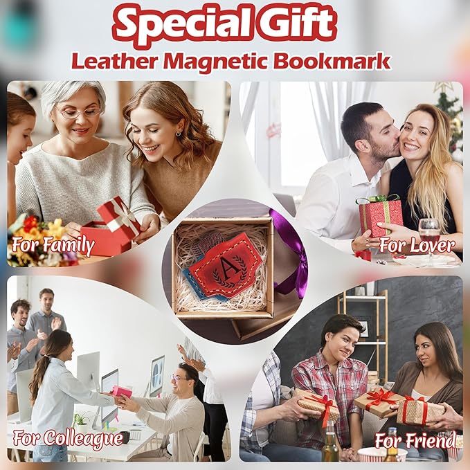 Personalized Bygone Mark Bookmark with Pen Holder, Leather Magnetic Bookmark 26 Letters Name Initial Bookmarks for Readers, Book Lover Gifts for Women Men Notebook Accessories (Red, J)