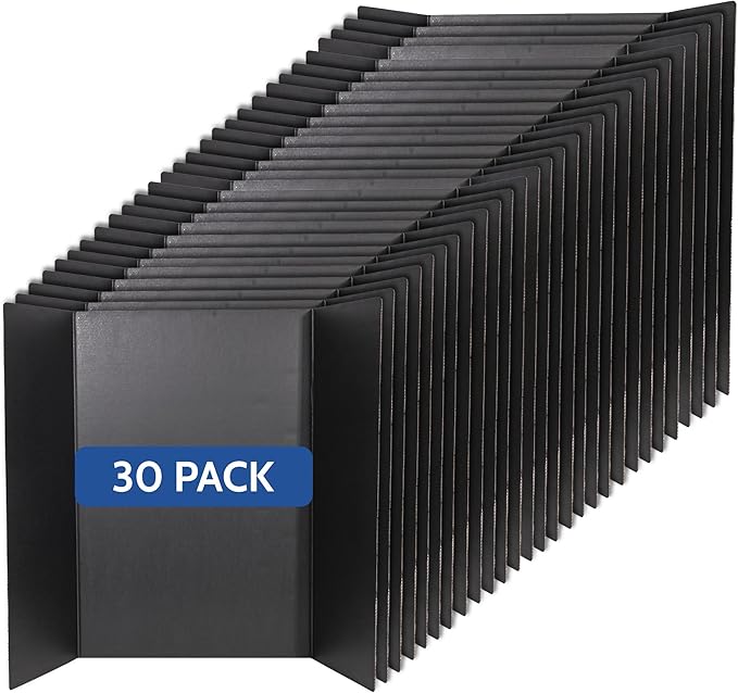 EPI Tri Fold Cardboard Display Board. Large 36 x 48in Black Tri-fold Poster 30 Pack. Professional Presentation Boards with Rounded Corners for Science Fair Project, School and Business Presentations