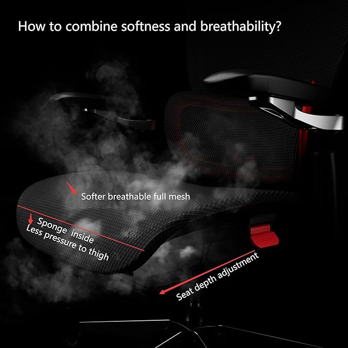 Ergonomic Office Chair, Big and Tall Mesh Computer Gaming Chair with Adaptive Lumbar Support, Work Chair with Headrest, 5D Armrest,90-130°Tilt, BIFMA Certified, Model Zen (Red)