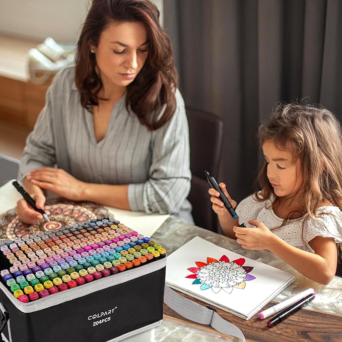 204 Colors Alcohol Markers Set Dual Tip Art Markers for Kids Marker Pens with Pen Holder and Carry Bag for Adult Coloring Painting Supplies Perfect for Painting, Coloring, Sketching and Drawing