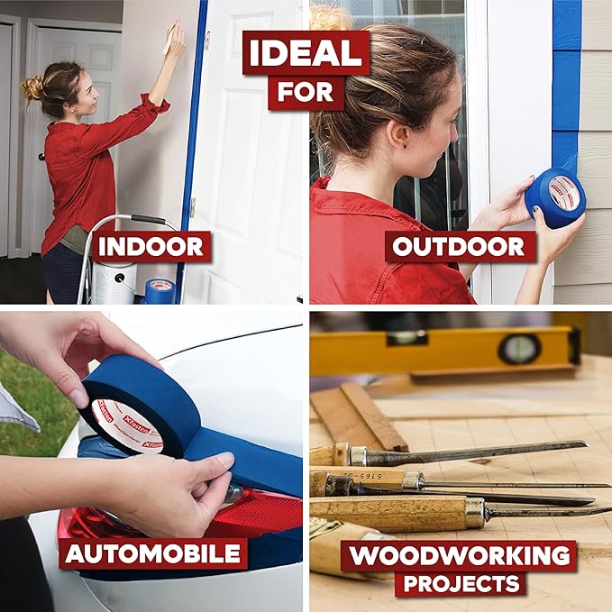 XFasten Professional Blue Painters Tape, Sharp Edge Line Technology, 2" by 60 Yards (Single Pack) - Produces Sharp Lines and Residue-Free Artisan Grade Clean Release Wall Trim Tape