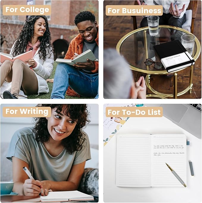 CAGIE 2 Pack Notebooks Journals for Women Men Hardcover A5 Journaling Notebooks Leather Journals for Writing Thick Journal Supplies Diary, Green& Black