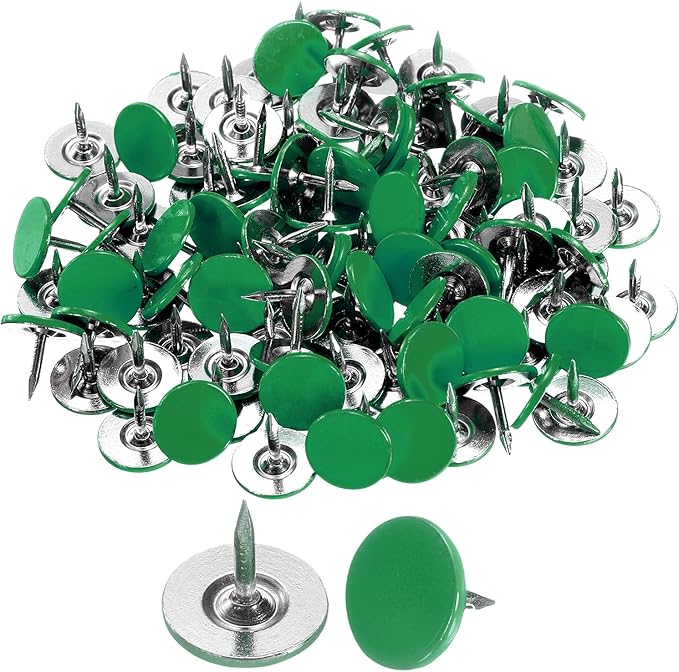 uxcell 150Pcs Upholstery Tacks, 11mmx10mm Flat Head Thumb Tack Decorative Furniture Nails Push Pins for Furniture Sofa Headboards, Green