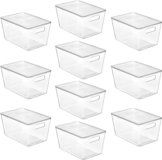 Vtopmart 10 Pack Clear Stackable Storage Bins with Lids, Large Plastic Containers with Handle for Pantry Organizer and Storage,Perfect for Kitchen,Fridge,Cabinet, Closet,Bathroom Organization